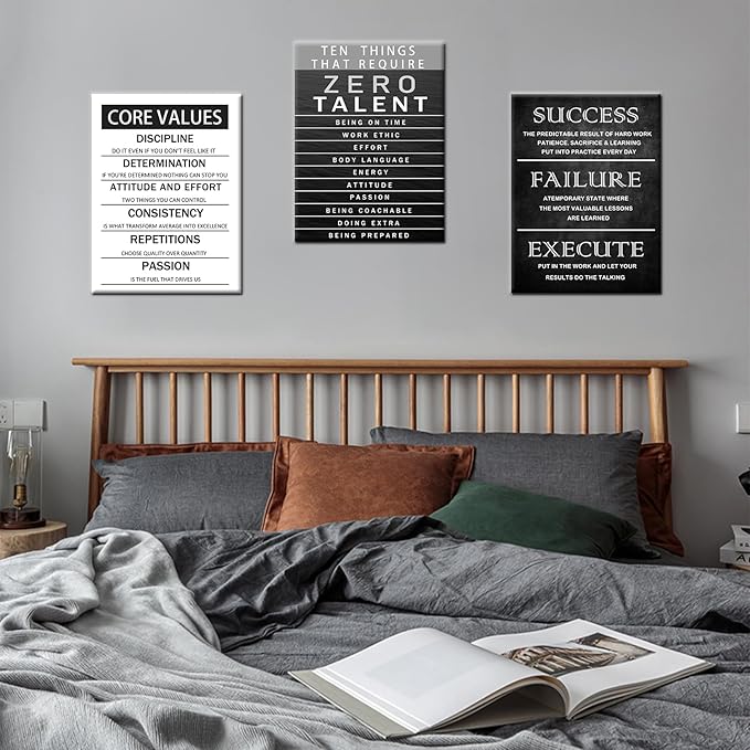 Motivational Wall Decor Core Values Posters Canvas Inspirational Quotes Wall Art Zero Talent Picture Print Painting Artwork for Home Living Room Bedroom Office Decor Ready to Hang [36''Wx 16''H]