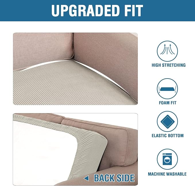 H.VERSAILTEX Super Stretch Individual Seat, Sofa Covers Couch , cushion covers Slipcover Sets Thick Jacquard Textured Twill Fabric (2 Piece Large Sofa cushion covers, Island Fossi)