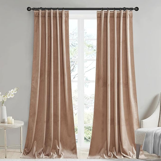 StangH 84 inches Beige Blush Velvet Curtains Farmhouse Decor for Office, Soft Bedroom Drapes Light Dimming for Nursery Solid Window Drapes Thermal Insulated for Study, W42x L84, 2 Panels