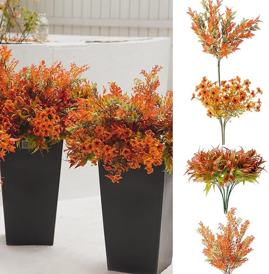 8pcs Fall Artificial Outdoor Branch with Eucalyptus Leaves for Indoor Outside Hanging Plants Garden Porch Window Box Home Wedding Farmhouse Décor