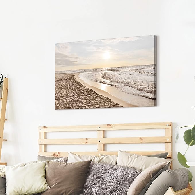 Ocean Sunset Canvas Wall Art: Tropical Sands Beach Artwork Nature Sea Waves Picture Contemporary Large Coastal Seaside Scenery Seascape Painting Prints for Bathroom Living Room Office