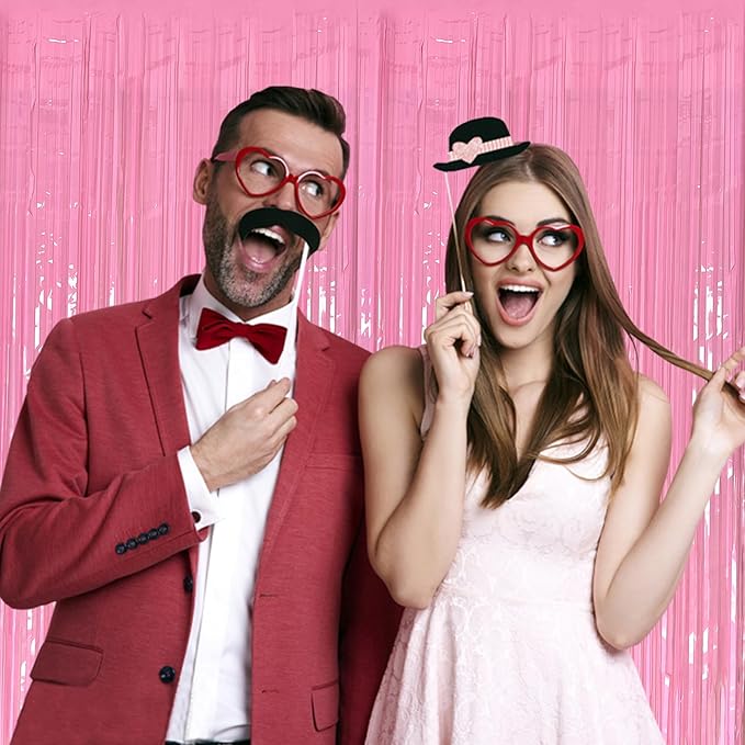 20 Pack Foil Curtain Pink Backdrop Streamers Metallic Tinsel Fringe Curtains Photo Booth Props for Birthday Wedding Engagement Bachelorette Christmas Holiday Celebration Party Decorations