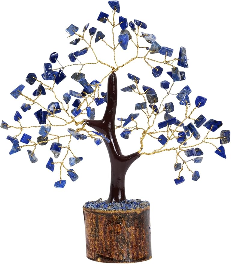 NARIBABU Lapis Lazuli Crystal Tree (7–8 Inch, 100 Chips) – Handmade Gemstone Tree with Raw Stones & Golden Wire – Birthday Gifts for Women, Gift for Her, Spiritual Decor, Office Desk