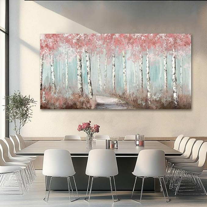 Wall Decor Pink Tree Painting Art Prints for Living Room Large Size Framed for Home Office Bedroom Wall Decor 29"x 58" Ready to Hang