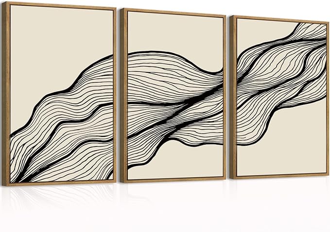 ANHUIB Large Neutral Wall Art Black Minimalist Wall Decor Modern Abstract Painting Set of 3 for Living Room Bedroom 16x24 Inch