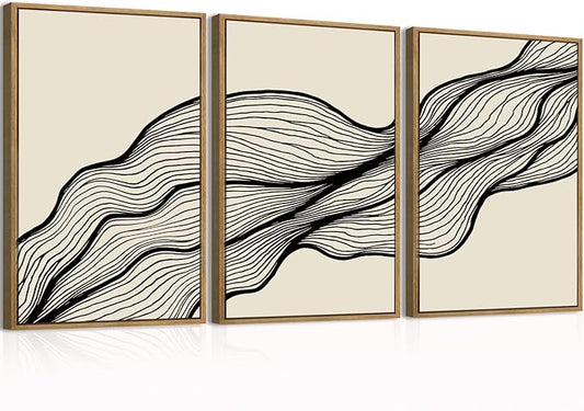 ANHUIB Large Neutral Wall Art Black Minimalist Wall Decor Modern Abstract Painting Set of 3 for Living Room Bedroom 16x24 Inch