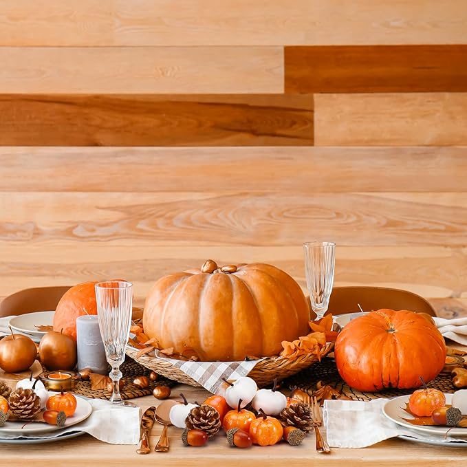 Yookeer 120pcs Mini Pumpkins Acorns Pine Cones Fall Decoration Thanksgiving Artificial Small Pumpkins Fake Props Bulk Rustic Vase Filler for Autumn Harvest DIY Craft Table Centerpiece(Lovely Color)