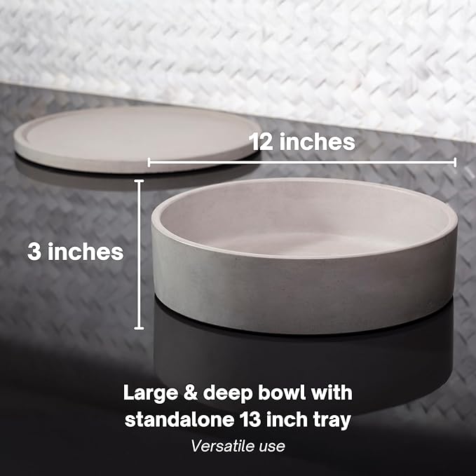 Simon Brothers Concrete Fruit Bowl with Tray for Kitchen Counter - Large Decorative Bowls for Home Decor - Modern Key Bowl for Entryway Table - Key Holder and Vanity Tray