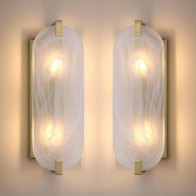 2 Light Oval Frosted Glass Bathroom Wall Sconce Modern Concise Style Wall Light Fixture,Brushed Bronze Finish for Bedroom Hallway Bedside