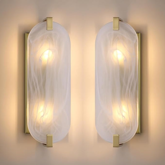 2 Light Oval Frosted Glass Bathroom Wall Sconce Modern Concise Style Wall Light Fixture,Brushed Bronze Finish for Bedroom Hallway Bedside