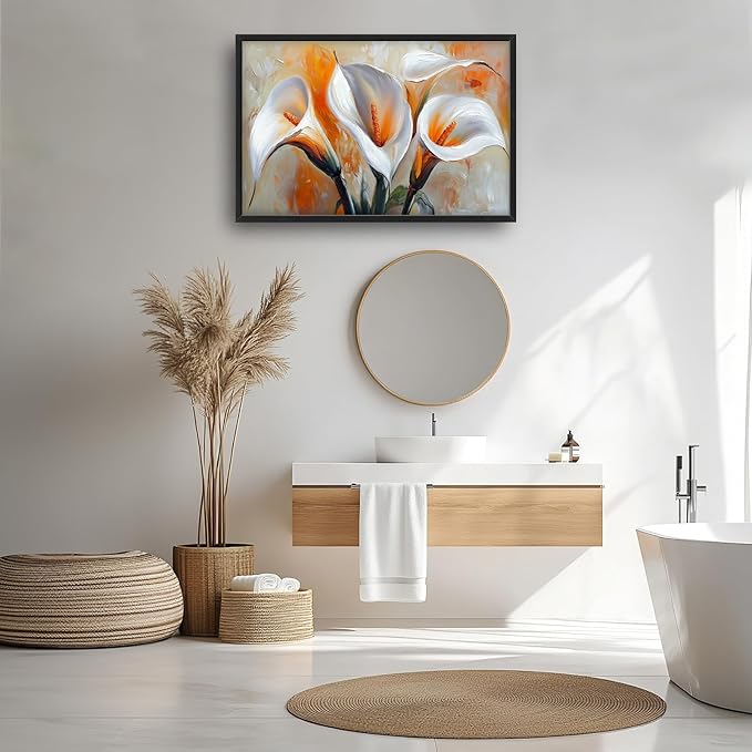 Calla Lily Framed Wall Art for Living Room, Large Calla Flower Canvas Wall Decor, White Florals Pictures Painting, Modern Artwork for Living Room Bedroom 36L'' × 24W''