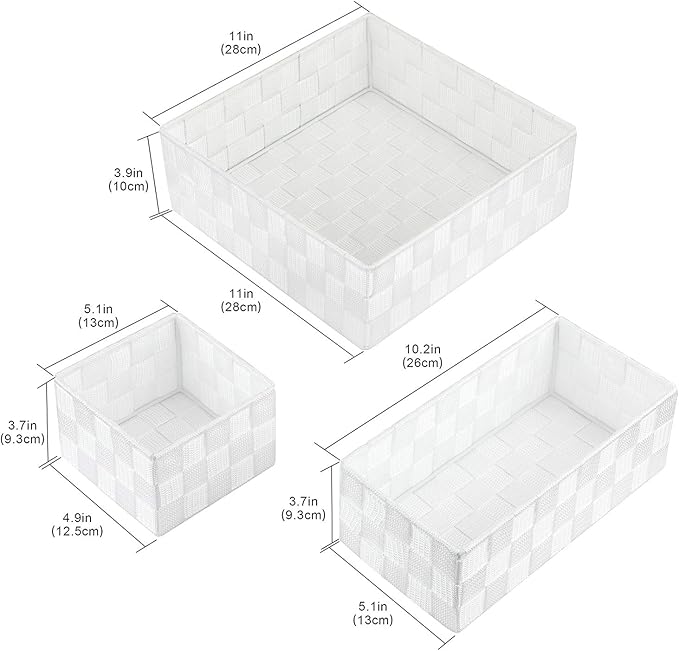 Posprica Woven Storage Box Cube Basket Bin Container Tote Organizer Divider for Drawer,Closet,Shelf, Dresser (White)