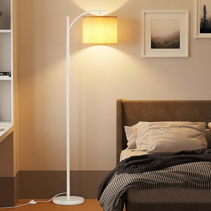 SUNMORY Arc Floor Lamp, Modern Floor Lamp with 9W 3 Color Temperatures Bulb, Metal Standing Lamps with Adjustable Hanging Lampshade, Tall Floor Lamps for Living Room, Bedroom, Office (White)