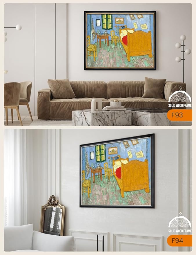 DECORARTS - Bedroom in Arles (Third Version) by Vincent Van Gogh, Large Giclee Canvas Print with Solid Wood Frame, Oversized Wall Art Decor