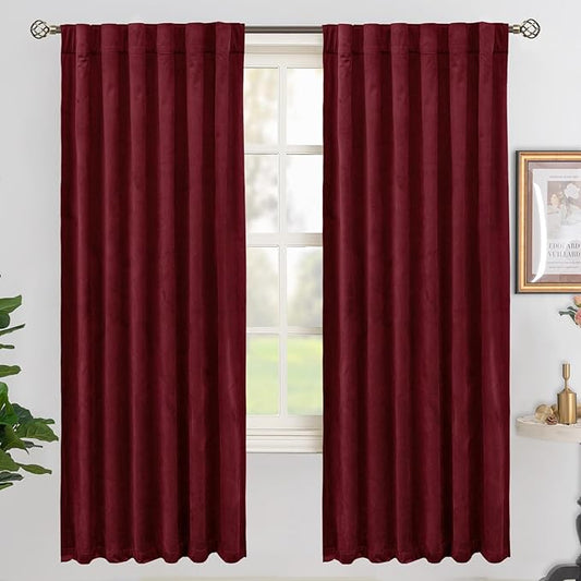 BGment Burgundy Red Velvet Blackout Curtains 72 Inches Long for Bedroom, Elegant Thermal Insulated Room Darkening Curtains with Back Tab Rod Pocket for Christmas/Living Room, 2 Panels, 52 x 72 Inch