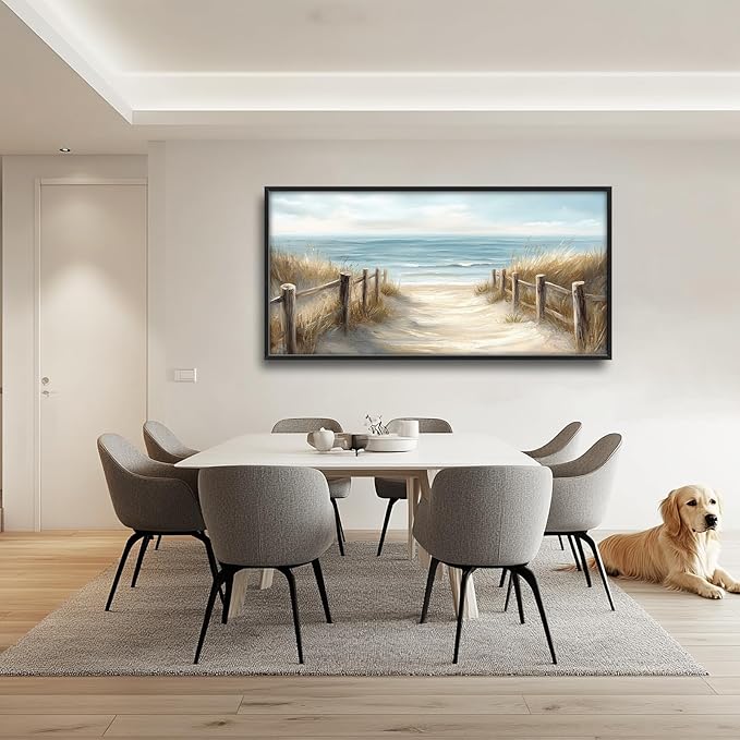 Olivine Beach Large Wall Art, Coastal Seascape Pictures Wall Decor, Nautical Paintings, Sea Canvas Prints, Framed Artwork for Dining Room Bedroom Living Room Office Bathroom Home Decoration 60"x30"