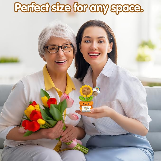 Affirmation Crochet Sunflower Gift with Positive Vibes Card – Marvelous Human Being Reminder for Coworker, Teacher, Employee, Boss, Friend – Birthday, Thank You, Farewell Gifts for Women, Men