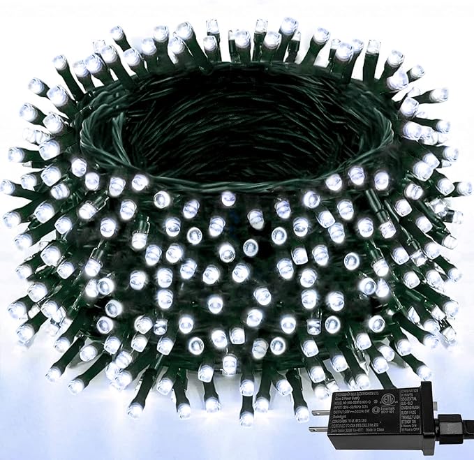 Upgraded 165FT 500 LED Christmas Outdoor Decoration Lights & Indoor, Memory Function & Timer & 8 Modes, Green Wire Waterproof String Lights for Christmas Tree Holiday Party Garden Decor (Cool White)