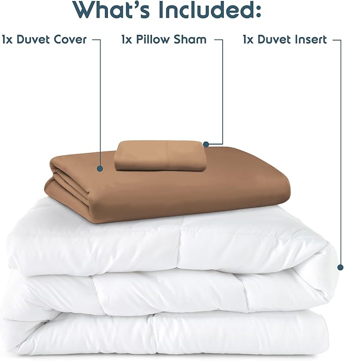Nestl Twin Duvet Cover Set with Comforter Insert - Mocha Brown 3 Piece 68x90 Duvet Cover & 1 Pillow Sham with White Quilted Down Alternative Comforter, Ultra Soft, All Season