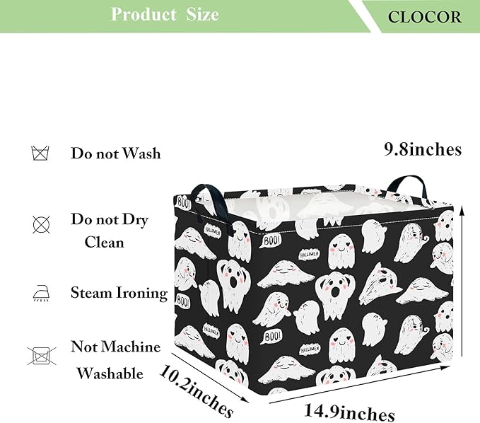CLOCOR Rectangular Storage Basket Empty, Gift Basket for Halloween, Waterproof Storage Bin with Handles, Room Decor(Crack Ghost)