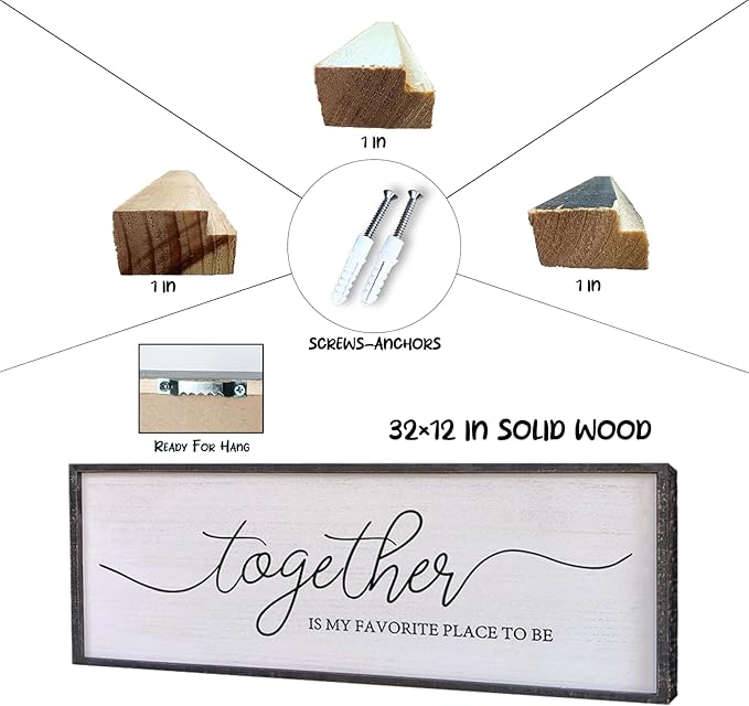 Surfapans Together Is My Favorite Place to Be Sign Wall Decor 32"X12" Bedroom Above Bed Rustic Large Beautiful Home Master Room Beautiful Soild Wood Framed Over Bed Hanging Couple Wall Art (Black)