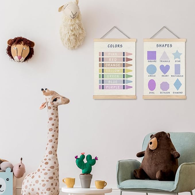 Supwhd Shapes Colors Posters for Classroom Wall, Shapes Colors Learning Poster Hanger Frame Wall Decor for Classroom Nursery Kids Room Playroom Preschool Decor, 12x16 Set of 2（Blue）