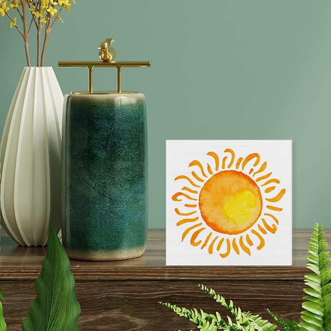 Sun Sign Decor Sun Sunshine Wood Block Sign Home Desk Table Shelf Summer Decoration