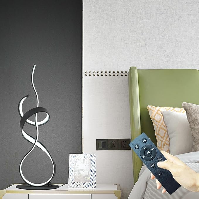 22inch 24W 2700LM Modern Design 3CCT 2700K/4000K/6500K Stepless Touch Dimmable with Remote Control Art LED Table Lamps for Bedroom Bedside Living Room Villa Gift Idea (Black)