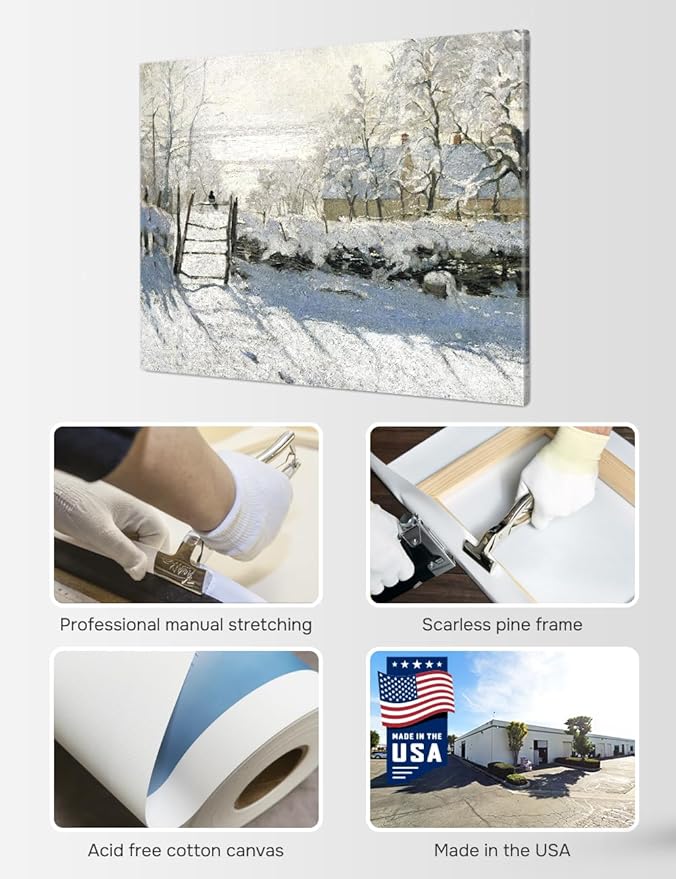 DECORARTS - The Magpie by Claude Monet, Museum-Quality Giclee Canvas Print, Wall Art Reproduction, 40" W x 30" H, Made in USA