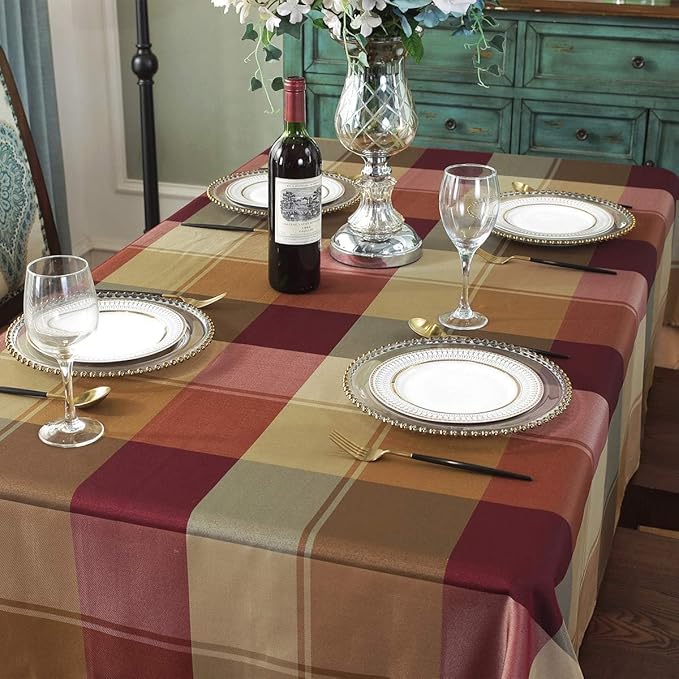 SASTYBALE Rectangle Tablecloth Checkered Style Polyester Table Cloth Spillproof Wrinkle Resistant Heavy Weight Table Cover for Kitchen Dinning Tabletop (Rectangle/Oblong, 60" x 84" (6-8 Seats),Red)