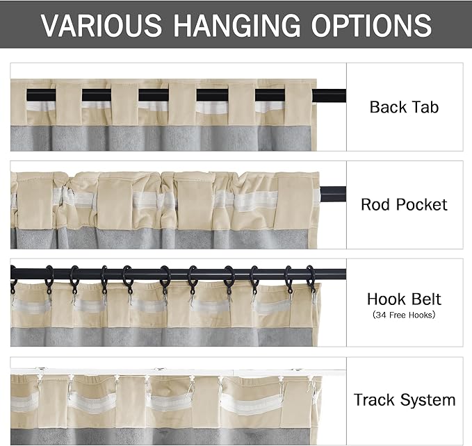 StangH Blackout Velvet Curtains 90 inches Long Beige Soft Thick Heavy Nursery Bedroom Window Drapes Privacy Thermal Insulated Sliding Door Panels for Living Room, W52 x L90, 2 Panels