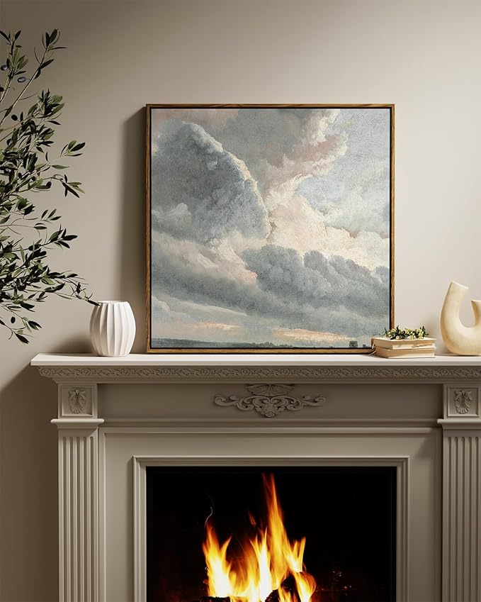 InSimSea Square Framed Canvas Wall Art, Vintage Nature Wall Decor, Sky Clouds Sunset Wall Art Prints for Living Room, Classical Retro Paintings for Bedroom Office Home Decoration 24"x24"