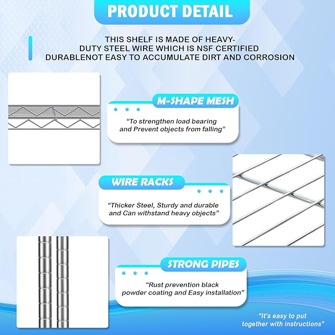 PayLessHere | 5-Tier Wire Shelf with Wheels | 14"x30"x60" | Chrome | Adjustable Racks | Heavy-Duty Storage Shelves, Holds Upto 220 lbs | Rust-Resistant, No-Tool Assembly | for Home, Garage Shelving