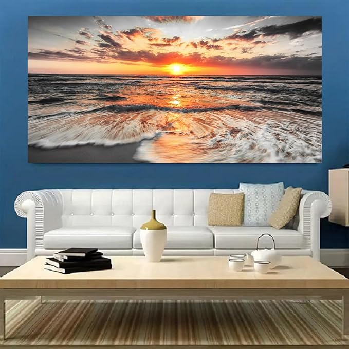 Yxbhhym-Bedroom Wall Decor Beach Wall Art Black and White Sunset Canvas Prints Art Seascape Prints Poster Ocean Room Decor Painting Large Pictures for Living Room Wall Decoration Office Décor