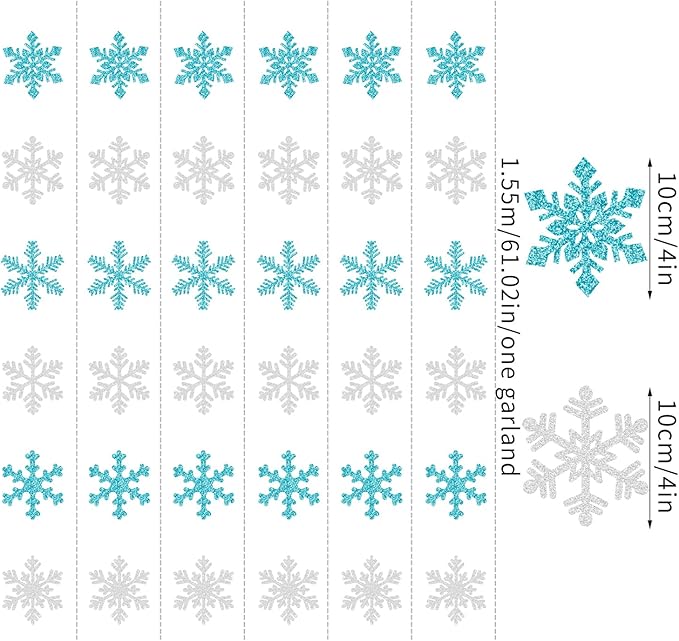Snowflake-Snow Teal-Silver Christmas Party-Decorations Garland - 6pcs Winter Wonderland Girl Frozen Birthday Hanging Decoration Streamers Banner, Snow White New Year Supplies Holiday Decor Panduola