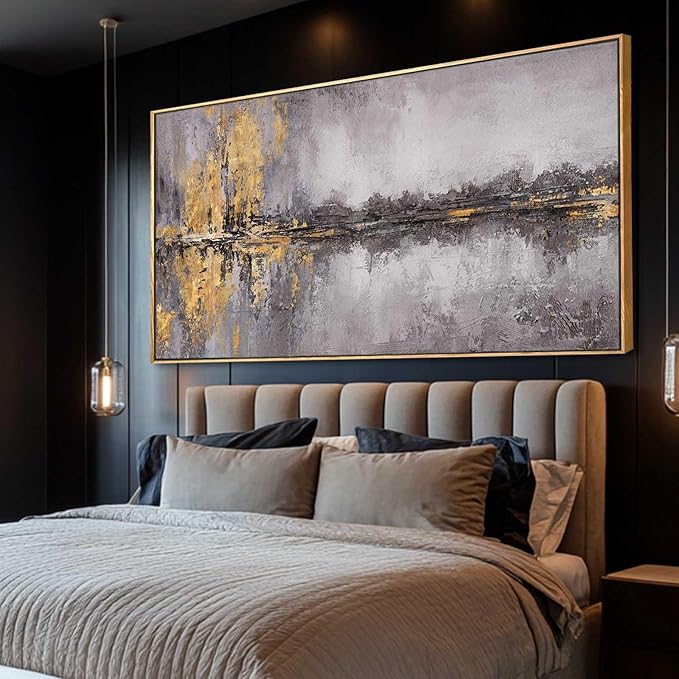 XIANSHOU Gold Abstract Wall Art Grey Pictures Modern Artwork Inspirational Wall Decor for Office 29"x 58" Gallery Wall Prints Living Room Poster Large Size