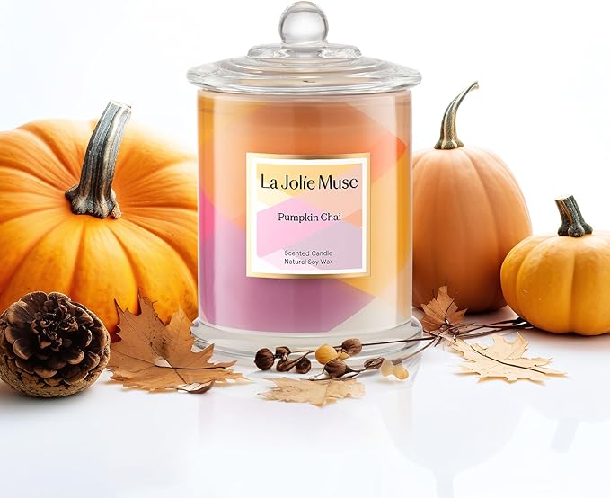 LA JOLIE MUSE Fall Candles, Pumpkin Candle, Pumpkin Chai Candles, Luxury Candle Women Gifts, Natural Soy Wax, 75 Hours Long Burning Time, Autumn Home Gift