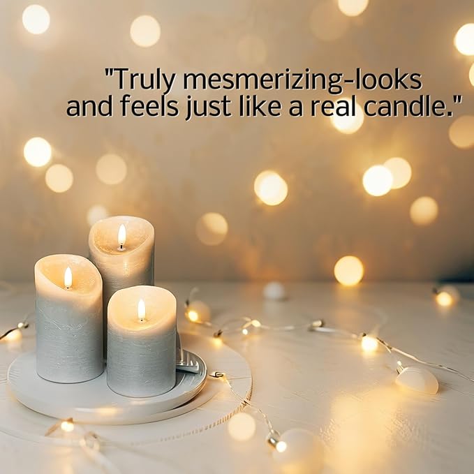 VENTA Grey Flameless Pillar Candles, Set of 3 | Real Wax Battery Operated LED Candles with Remote & Timer | Perfect for Modern Farmhouse, Industrial & Minimalist Decor