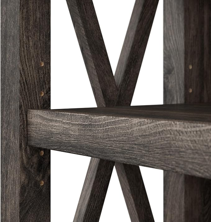 Bush Furniture Tall 5 Shelf Bookcase for Living Room or Home Office, Large Bookshelf, Modern Farmhouse Style, Key West Collection, Dark Gray Hickory