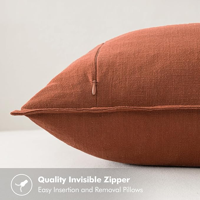 MIULEE Fall Decorative Linen Pillow Covers 16x16 Inch Rust Boho Farmhouse Neutral Couch Throw Pillows for Bed Pack of 2 Accent Modern Pillowcase Summer Sofa Livingroom Home Decor
