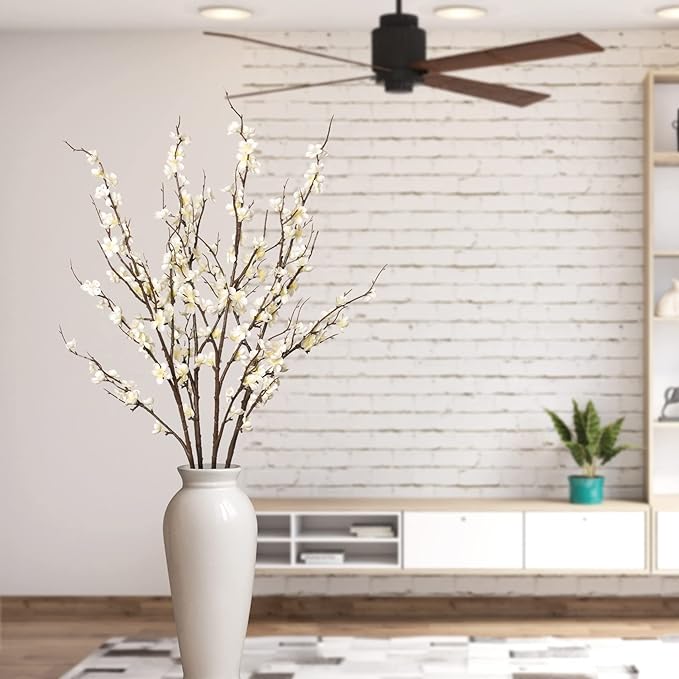 4Pcs Cherry Blossom Branches Artificial Flowers for Spring Summer Indoor Decoration,Faux Long Stem Artificial Flowers for Wedding Home Office Bedroom Party Table Centerpieces Decor(White)