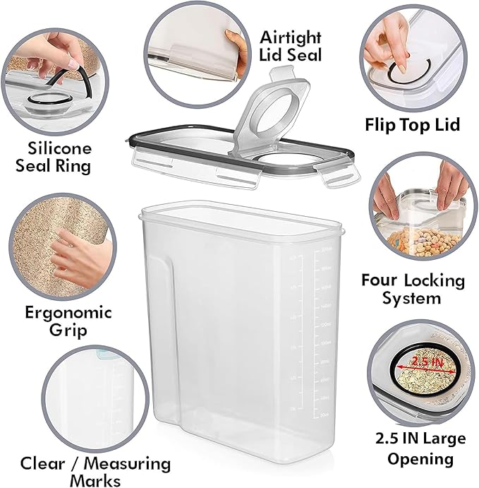 Shazo 2 Pack (6.3L / 213OZ) EXTRA Large Airtight Food Storage Cereal Containers for Bulk Food Storage BPA-Free Plastic Container, Pantry Organization and Canister for Rice, Pasta, Sugar & Flour