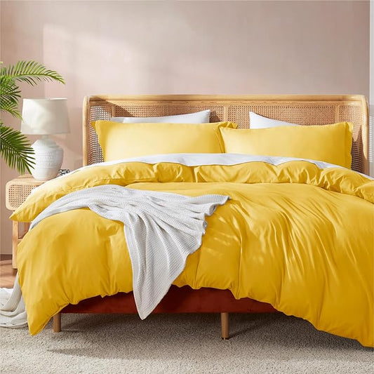 Nestl California King Duvet Cover Set with Comforter Insert - Yellow 4 Piece 104x98 Duvet Cover & 2 Pillow Shams with White Quilted Down Alternative Comforter, Ultra Soft, All Season
