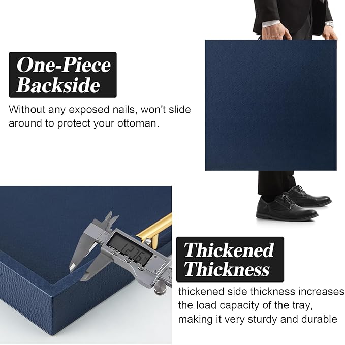 Navy Blue Faux Leather Decorative Tray,Large Square Serving Tray with Handles,coffee table tray for Home decor,Large Ottoman Tray for Living Room,Bathroom, 20 x 20in