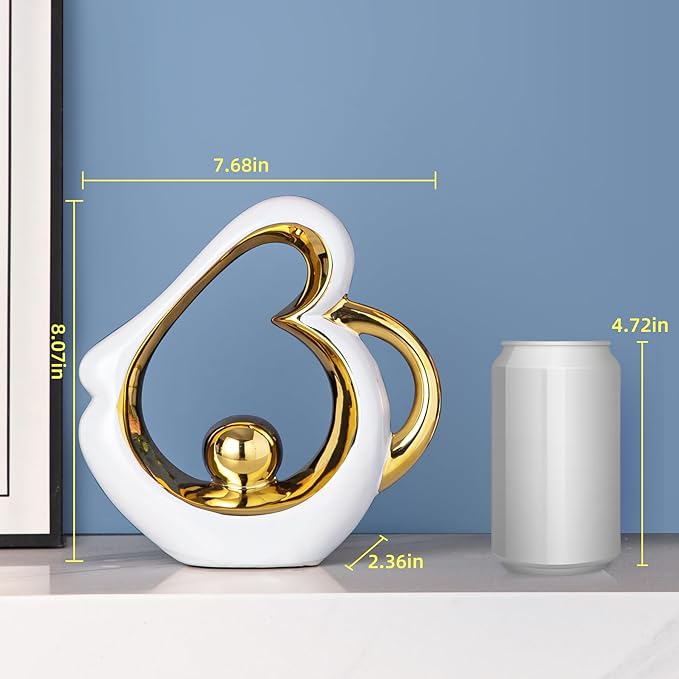 Gold Sculpture Home Decor, Modern Ceramic Statue, White Sculpture Heart Shape, Entry Table Decor, Living Room Table Centerpiece Ornament, Abstract Art Sculptures Home Decor