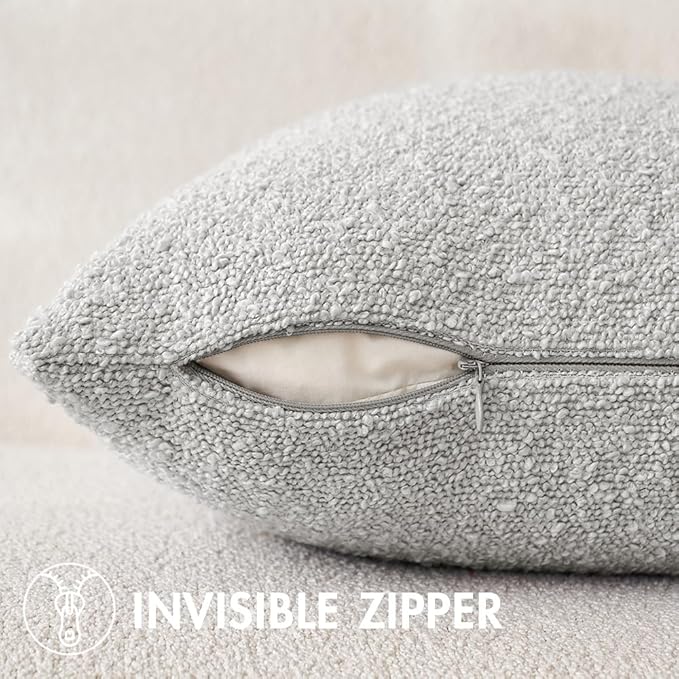 MIULEE 20x20 Inch Decorative Pillow Covers for Couch Bed Set of 2 Textured Boucle Neutral Throw Pillows Light Grey Accent Solid Cushion Pillowcase Cozy Soft Sofa Livingroom Home Decor