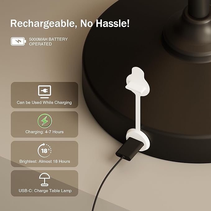 Mushroom Lamp Table Lamp Waterproof,Desk Cordless Battery Operated Lamps for Bedroom,Outdoor Cordless Rechargeable Table Lamps for Night Stands,5000mAh LED Night Light for Living Room(Black)