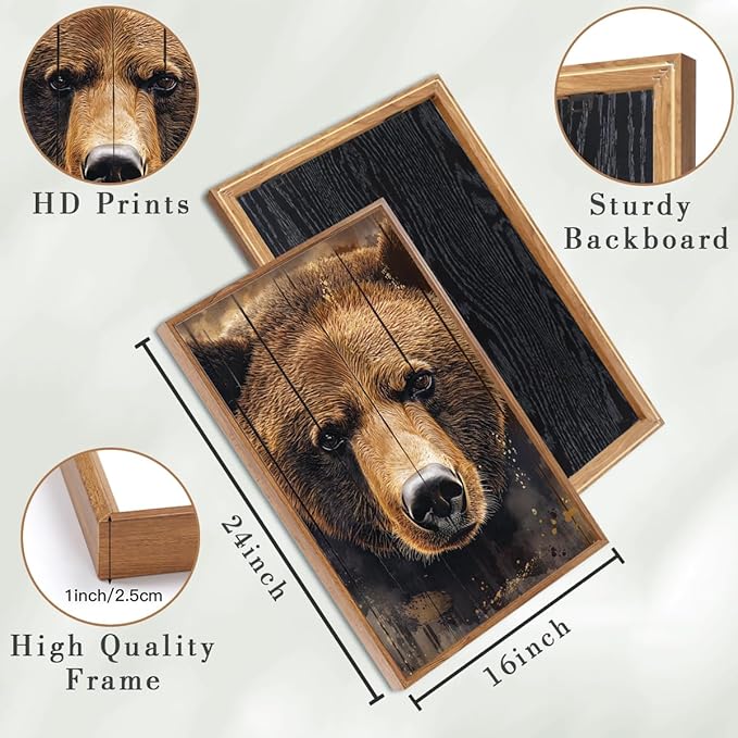 ANHUIB Brown Bear Wall Art 16x24 Inch Forest Paintings Rustic Wildlife Wall Decor Set of 3 for Living Room Bedroom Dining Room