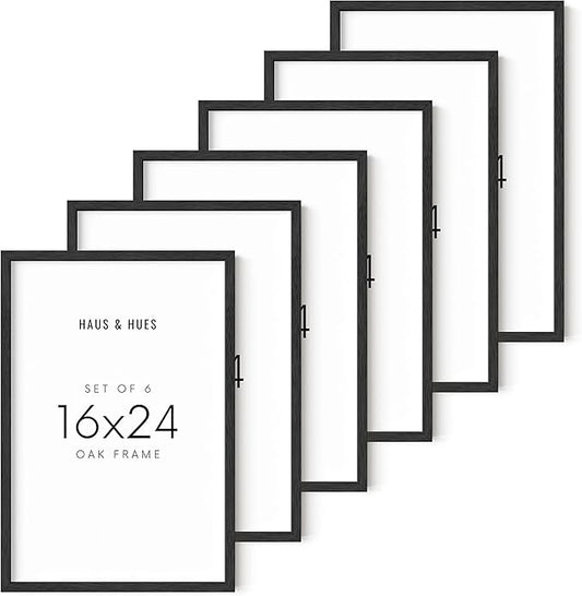 HAUS AND HUES Picture Frame (6 Pack, 16x24 inches, Black Oak) - Meticulously Crafted Wood Gallery Wall Frames for Modern Decor