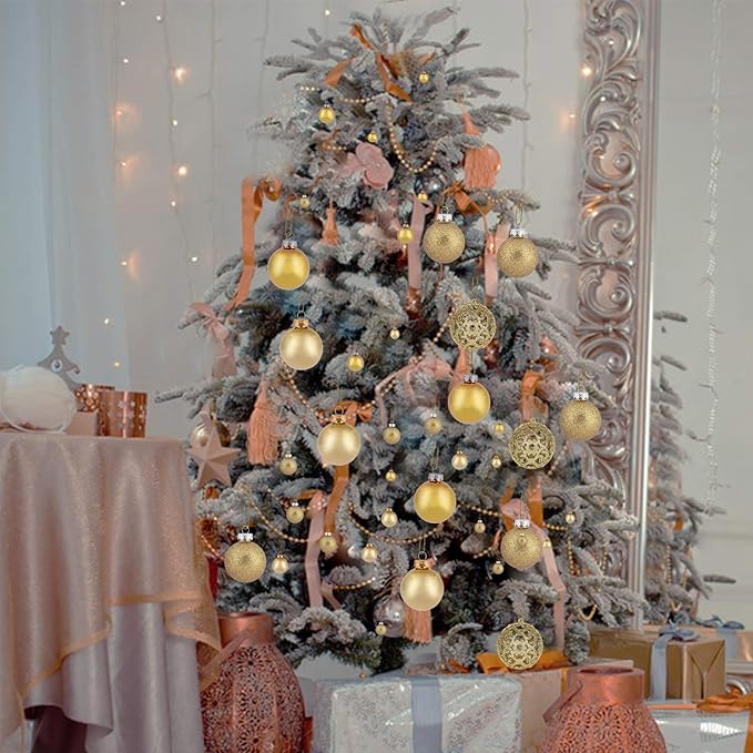 Christmas Balls Tree Ornaments, Shatterproof Christmas Decorations Set with Reusable Hand-held Gift Package for Holiday Xmas Tree Decor (100, Gold)